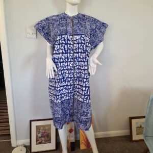 Blue & White African Print Zip Dress