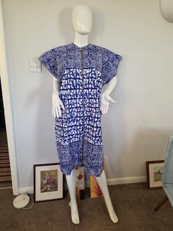 Blue & White African Print Zip Dress