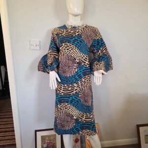 Blue Orbit Puff Sleeve Dress
