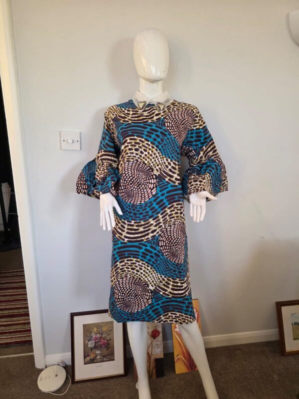 Blue Orbit Puff Sleeve Dress