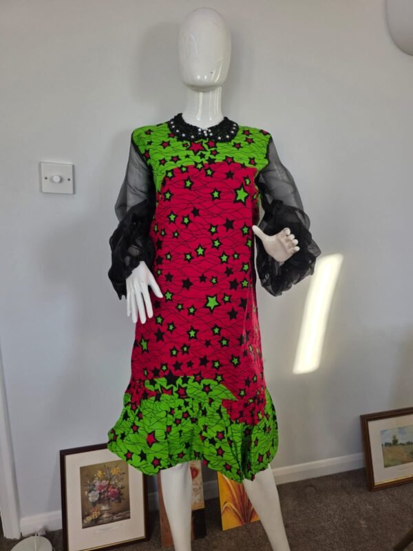 Starburst Mesh Sleeve Dress