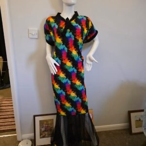 Rainbow Swirl Mesh-Trim Dress