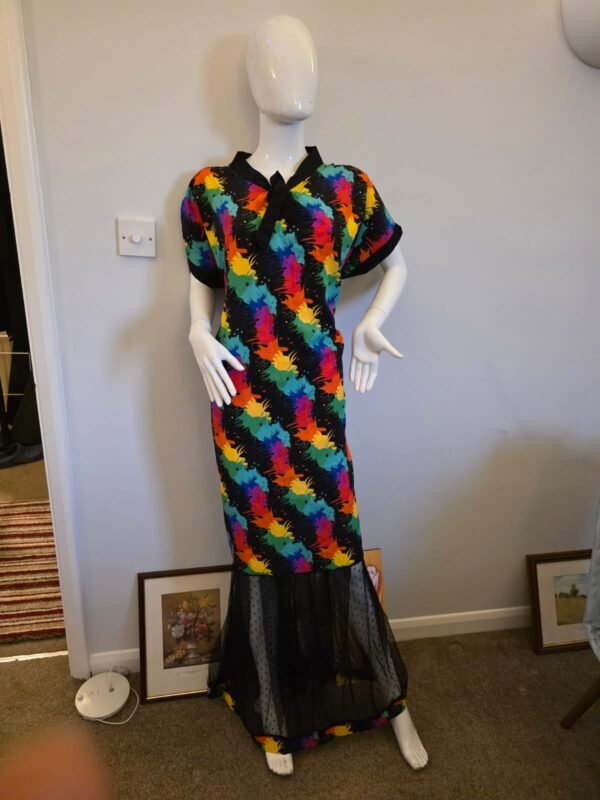 Rainbow Swirl Mesh-Trim Dress