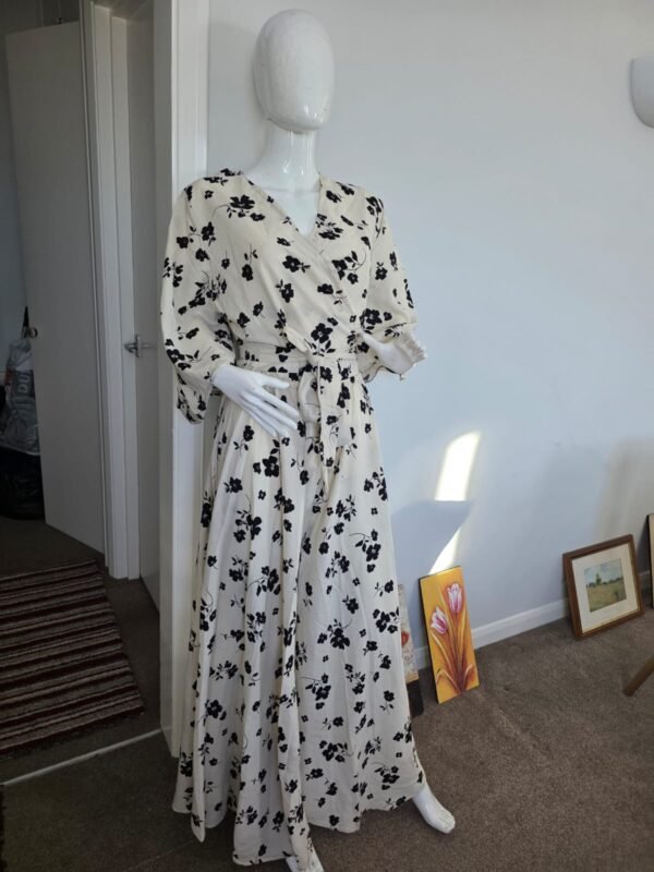 Monochrome Garden Wrap Dress